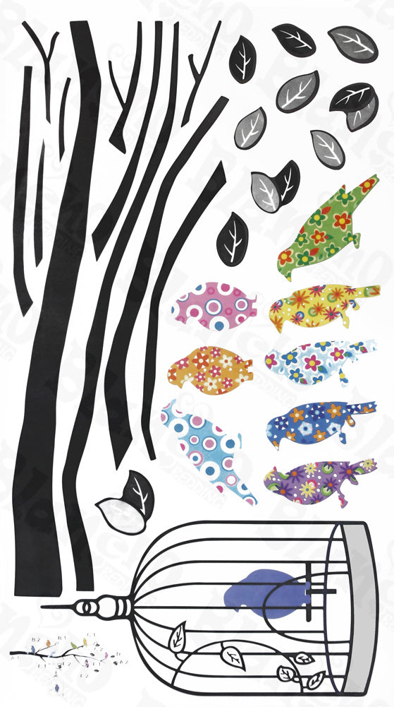 Allover Birds - Hemu Wall Decals Stickers Appliques Home Decor 12.6 BY 23.6 Inches